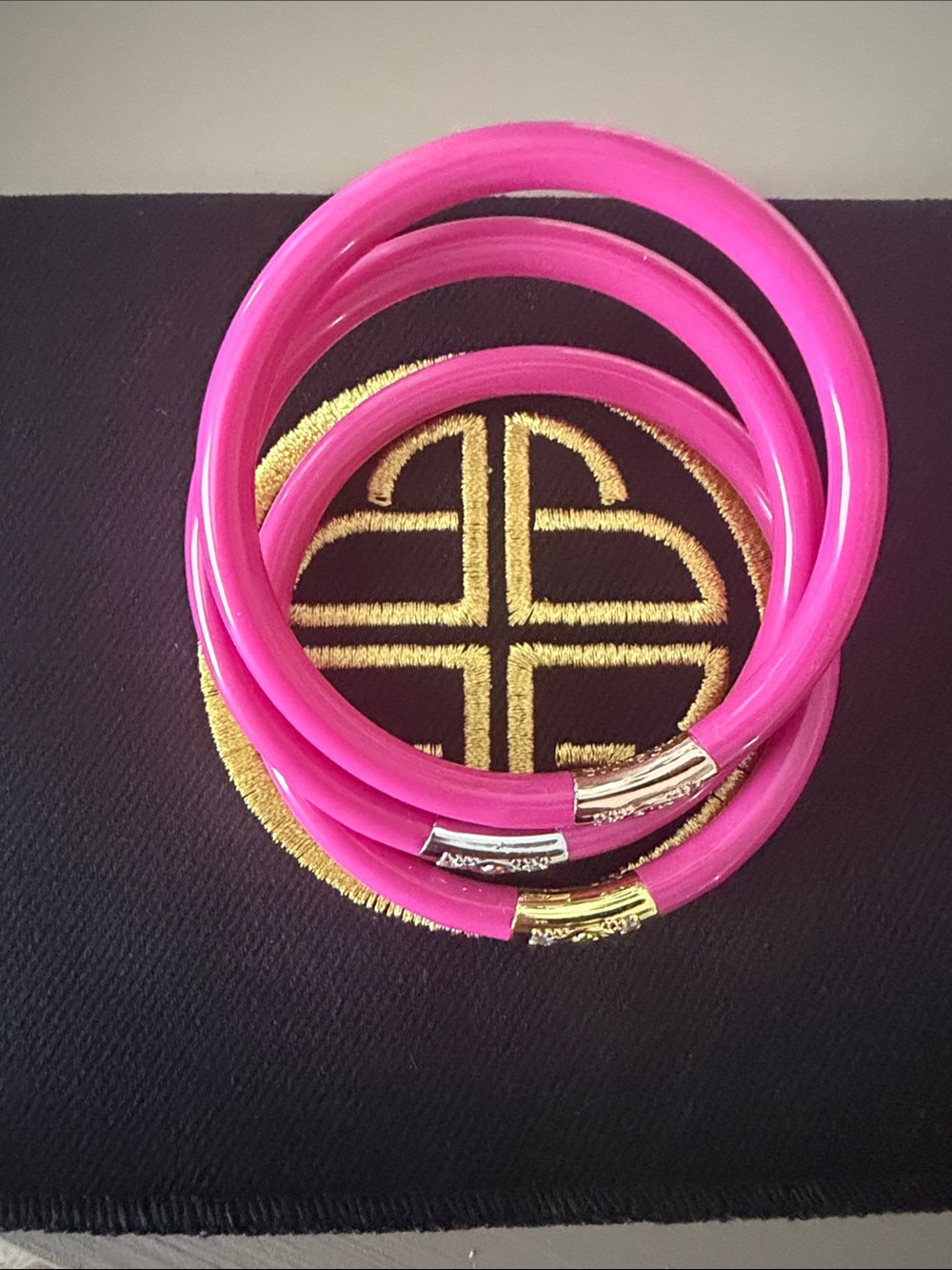 Hot Pink Women's Stackable Bangles with Mixed Metal Accents